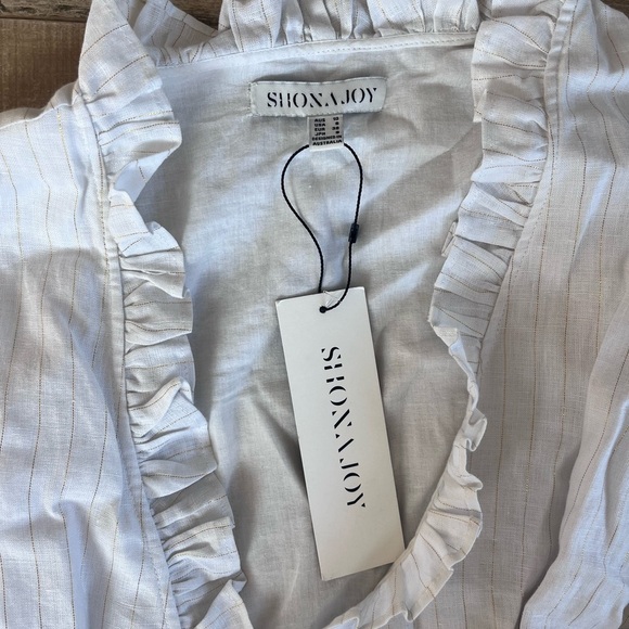 NWT SHONA JOY HOLDEN WRAP DRESS - SIZE 6- RRP $399 - WHITE & GOLD LUREX -LINEN - Picture 3 of 7